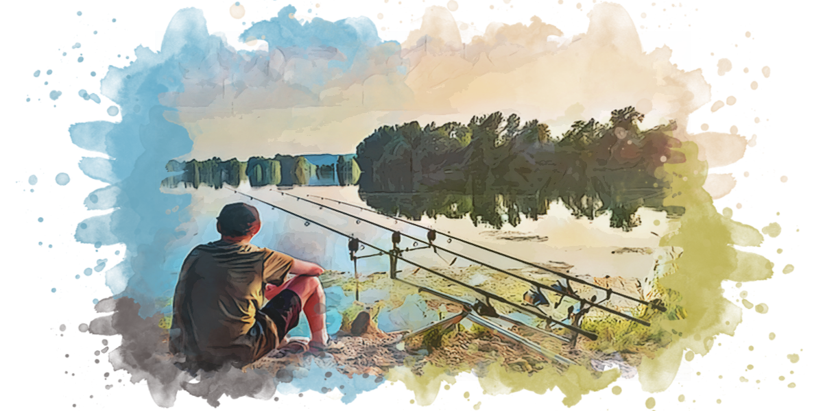 Watercolour type picture of Fenland Tackle Exchange person with fishing rods
