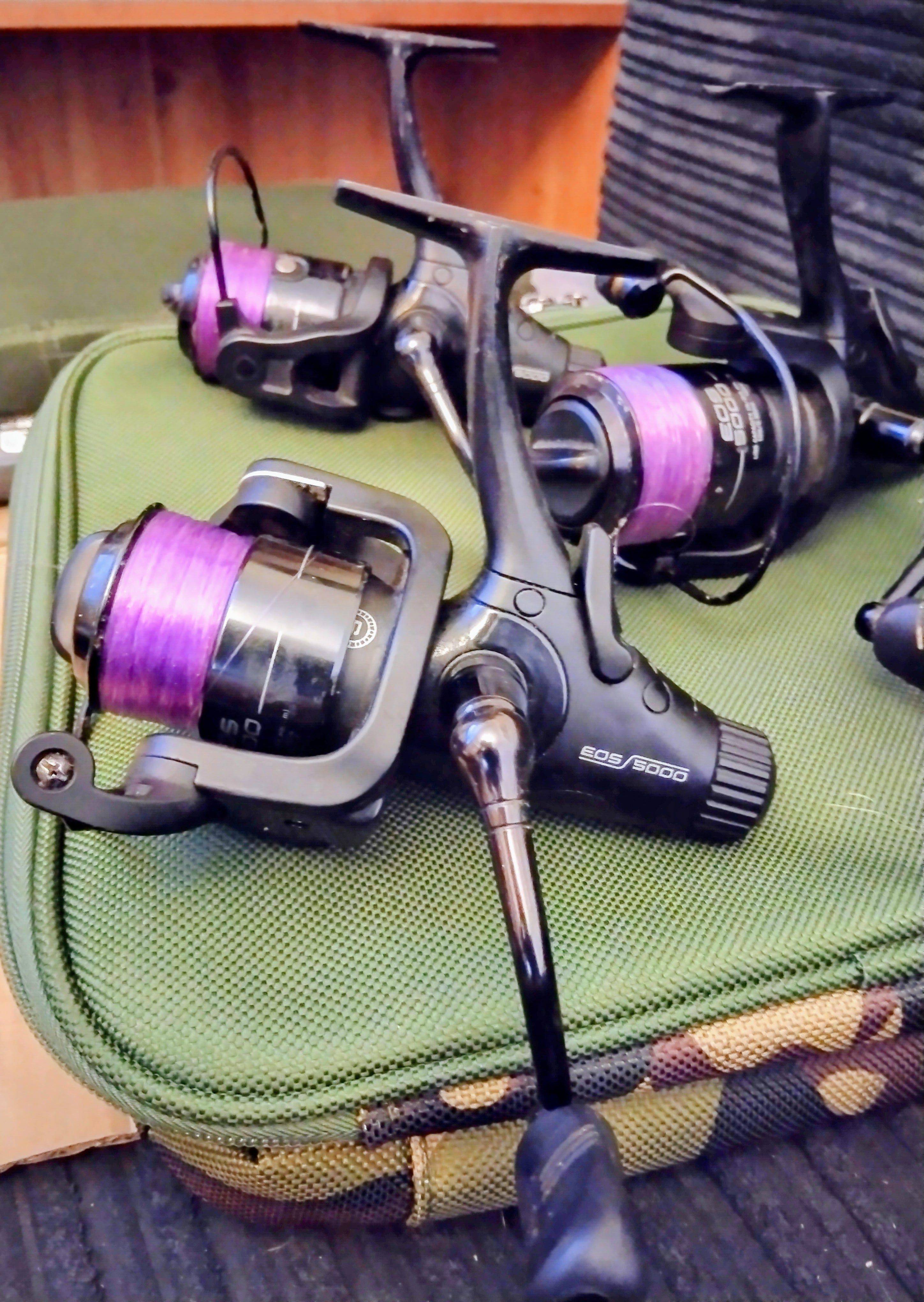3 x Fox EOS 5000 Reels with TEN Spools - Used, VGC - Carp & Specimen Fishing