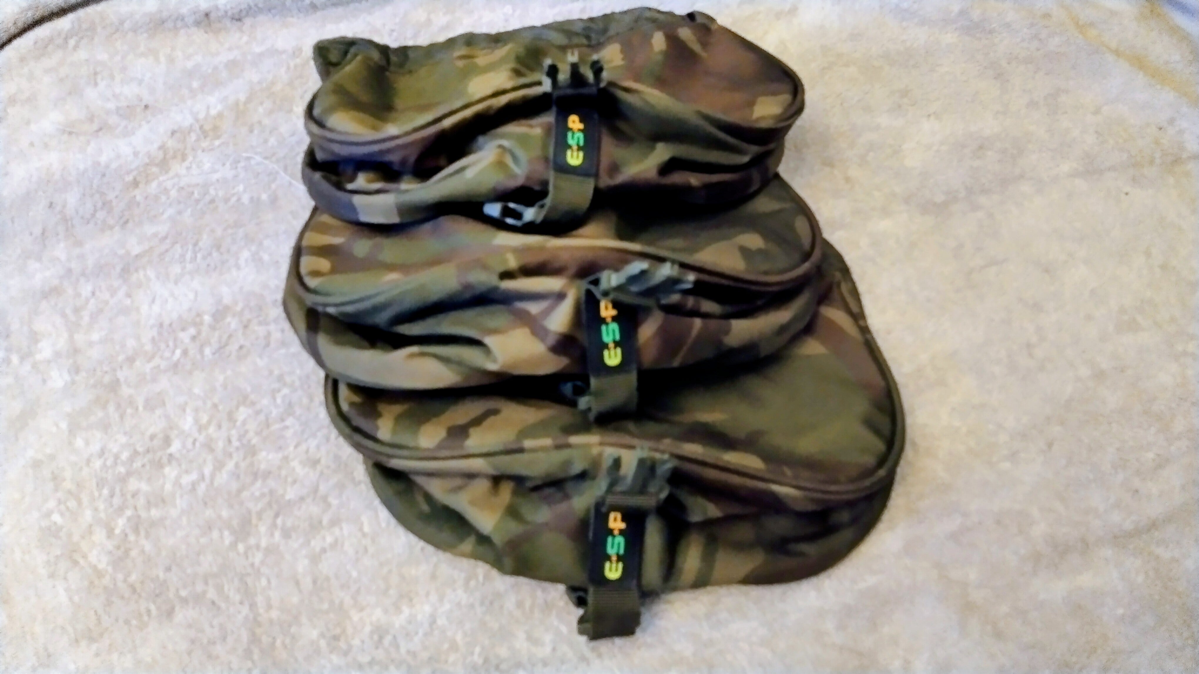 Set 3 ESP Camo Reel Pouches Big Pit Carp Fishing Cases Protectors - Superb Cond