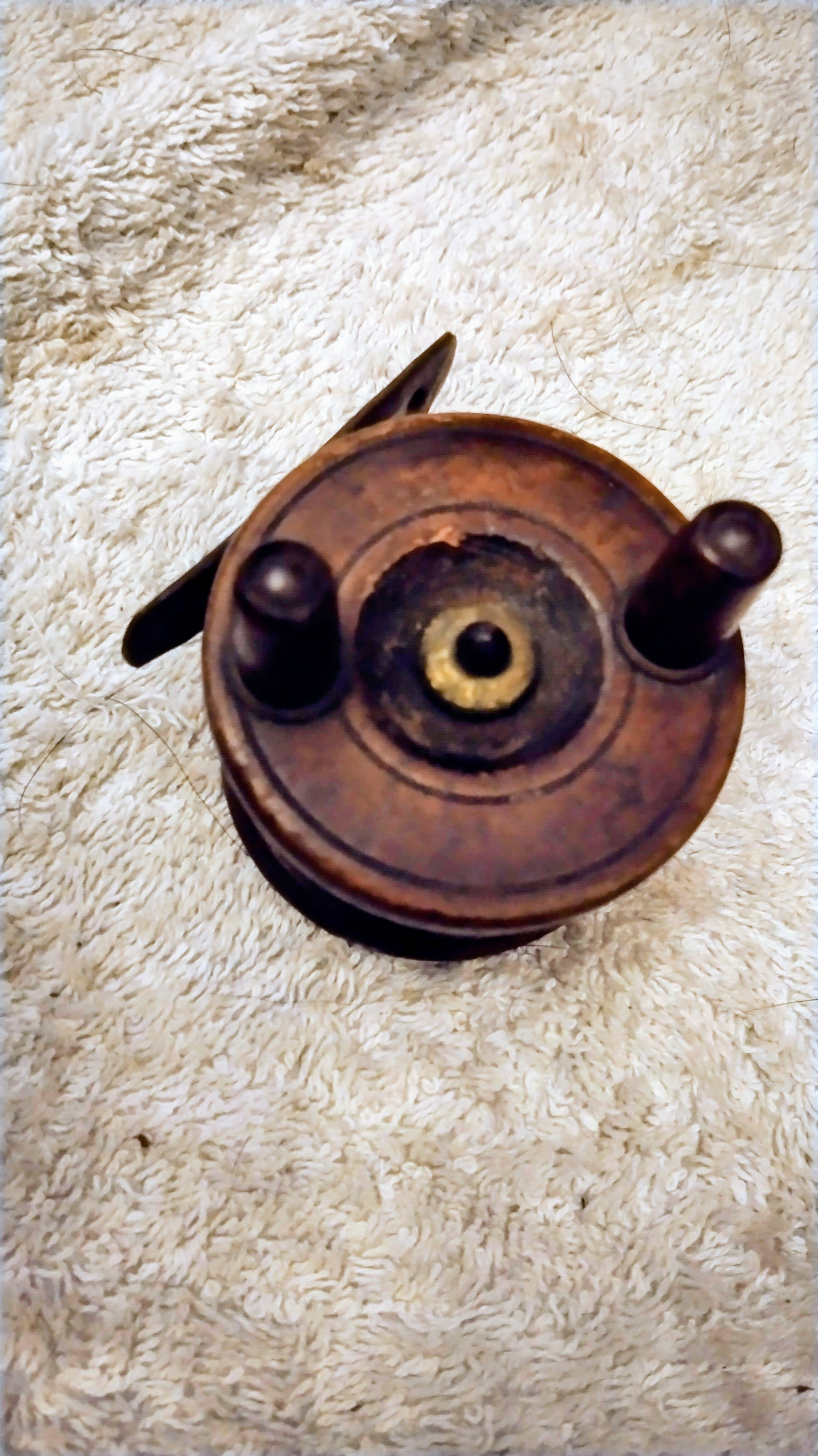 Vintage Wooden Nottingham Style Centrepin Fishing Reel Brass Antique Coarse