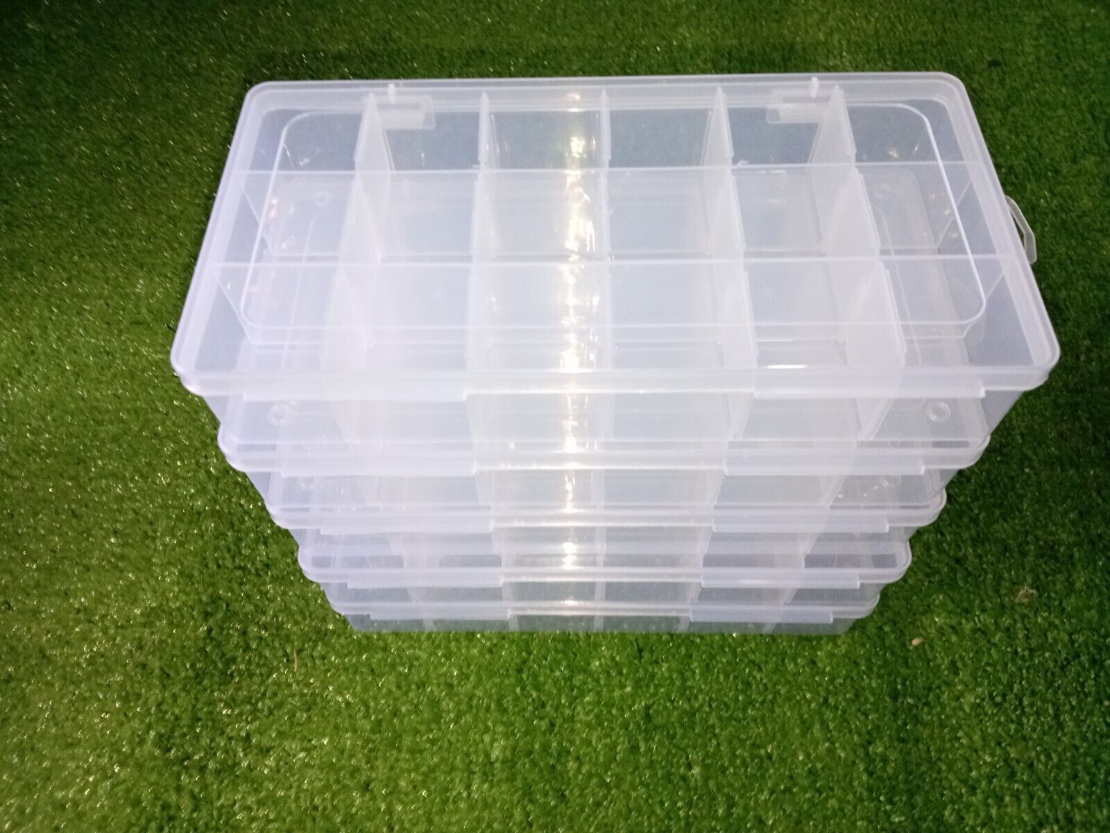 Clear, stackable, customisable 5-piece fishing terminal tackle/lure box system
