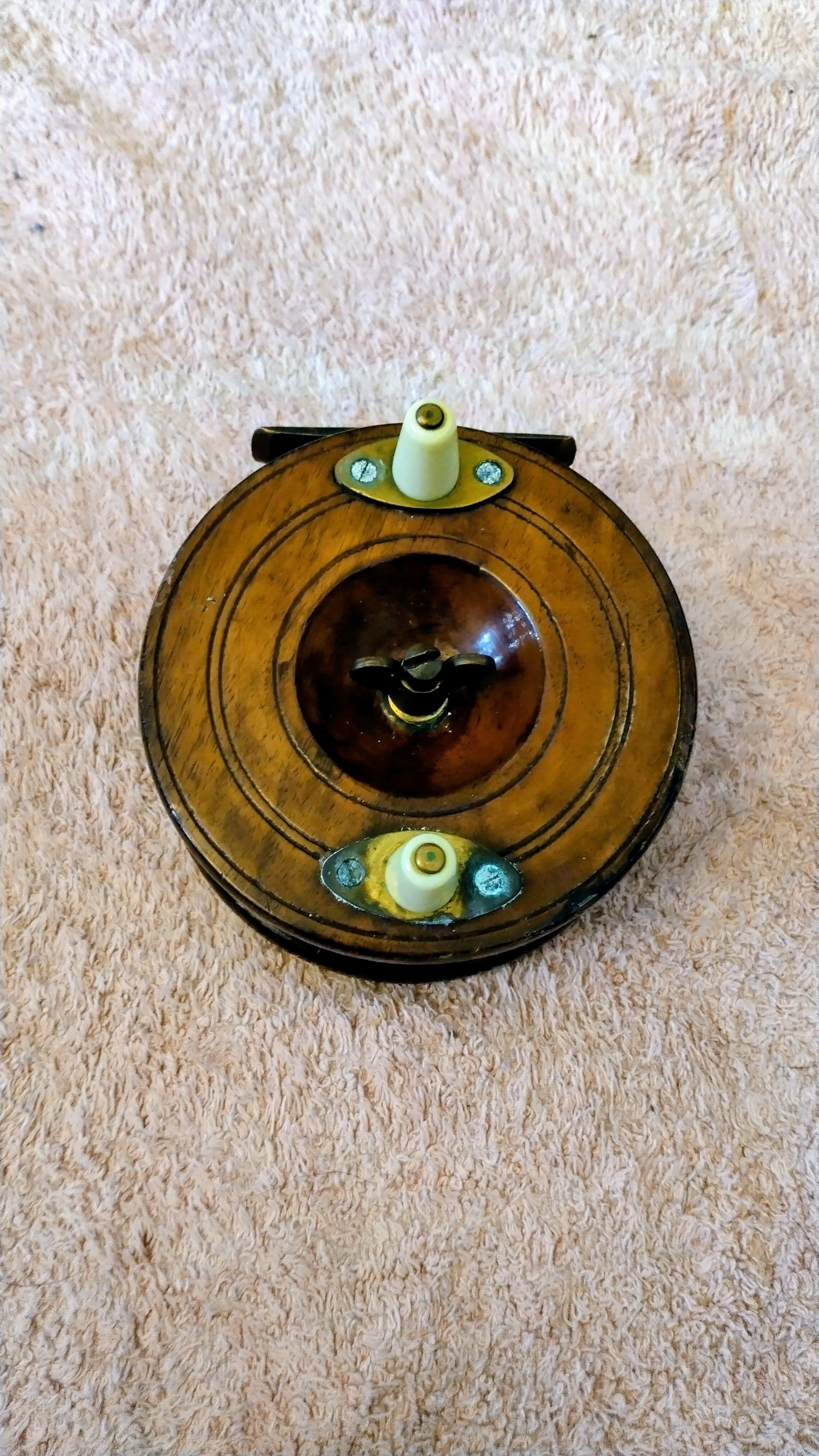 Antique Wood Brass Centrepin Reel 4.5" Vintage Wooden Trotting Reel Inc Case