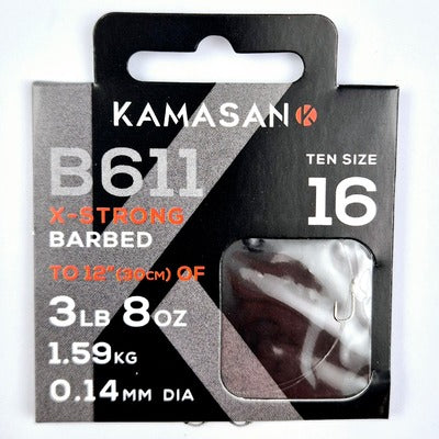 Kamasan B611 Barbed Hooks To Nylon - Nickel Spade End - Choose Size 10 to 22