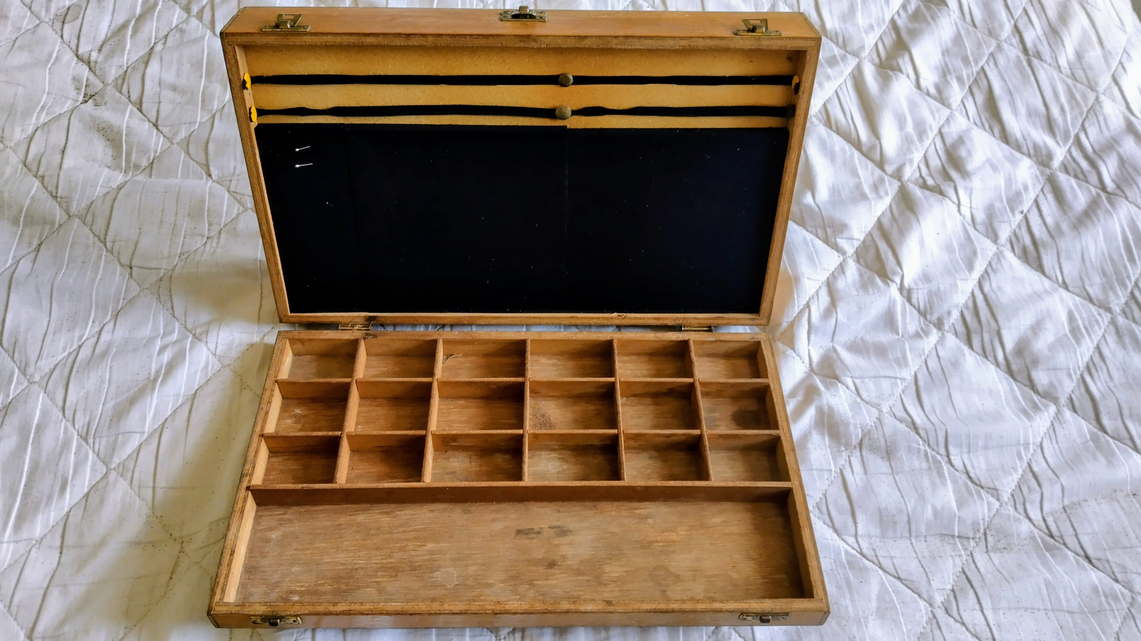 Traditional Wooden Fishing Tackle & Float Box | Large 2 Section Storage