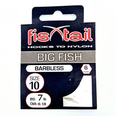 FishTail Barbless Big Fish Hooks to Nylon - All sizes - Strong, Sharp & Great Value
