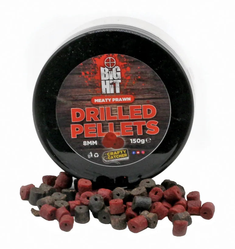 Crafty Catcher Meaty Prawn Drilled Pellets 8mm 150g | Carp Barbel Catfish Hookbait