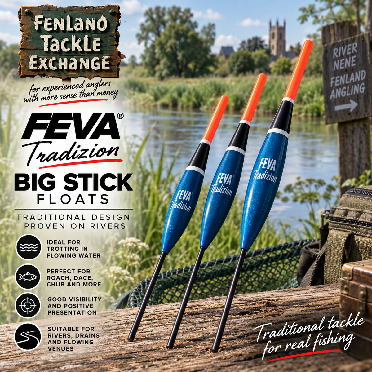 FEVA Tradizion Big Stick River Fishing Floats Trotting Roach Dace Chub All Sizes