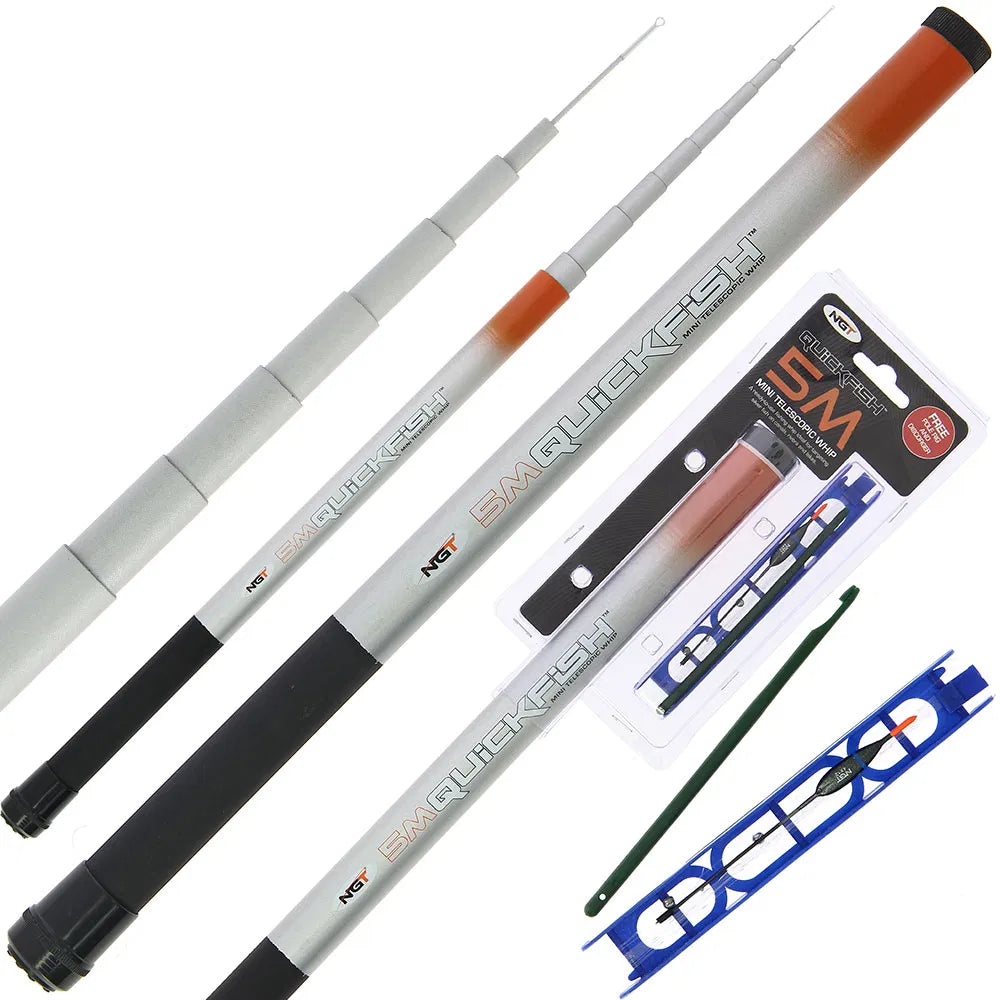 NGT 5m Compact Telescopic Fishing Whip / Pole Kit - Includes Rig & Disgorger