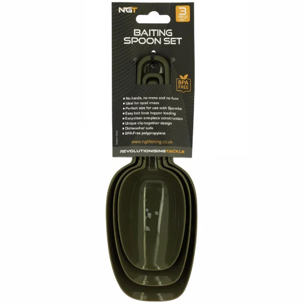 NGT 3pc Baiting Spoon Set - For PVA Bags Spod Mix Spomb Bait Boat - 3 Sizes