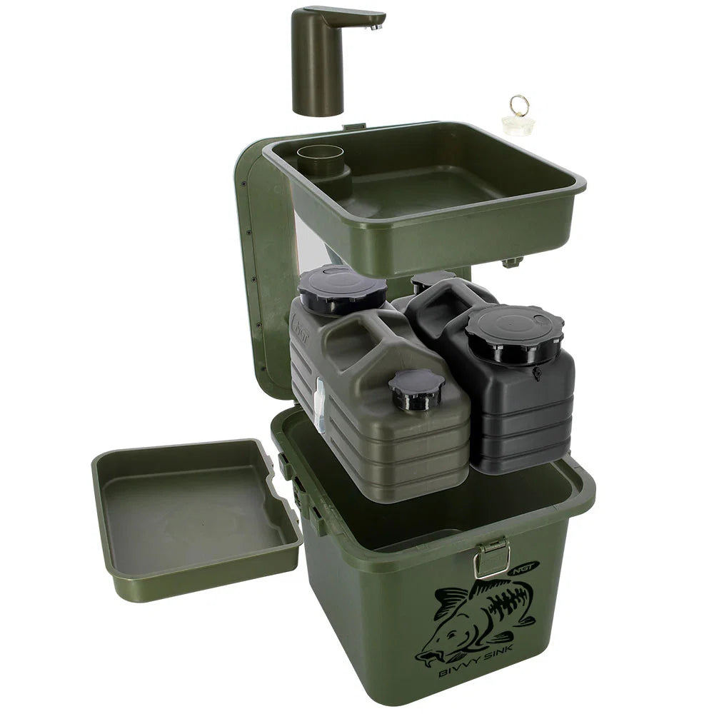 NGT Bivvy Sink & 10L Water System | Portable Bankside Washing Station & Mirror