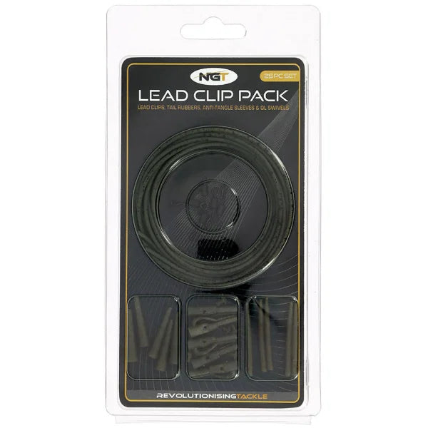 NGT Camo Lead Clip Action Pack - 5 Sets Tail Rubbers Anti-Tangle Sleeves Swivels