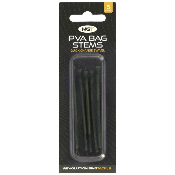 NGT PVA Bag Lead Stems | 8cm Carp Fishing Rig | Quick Change / Ring Swivel | Pack/5