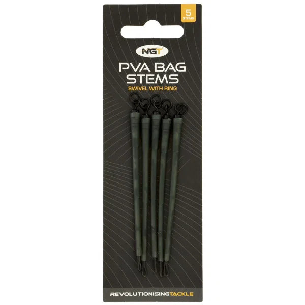 NGT PVA Bag Lead Stems | 8cm Carp Fishing Rig | Quick Change / Ring Swivel | Pack/5