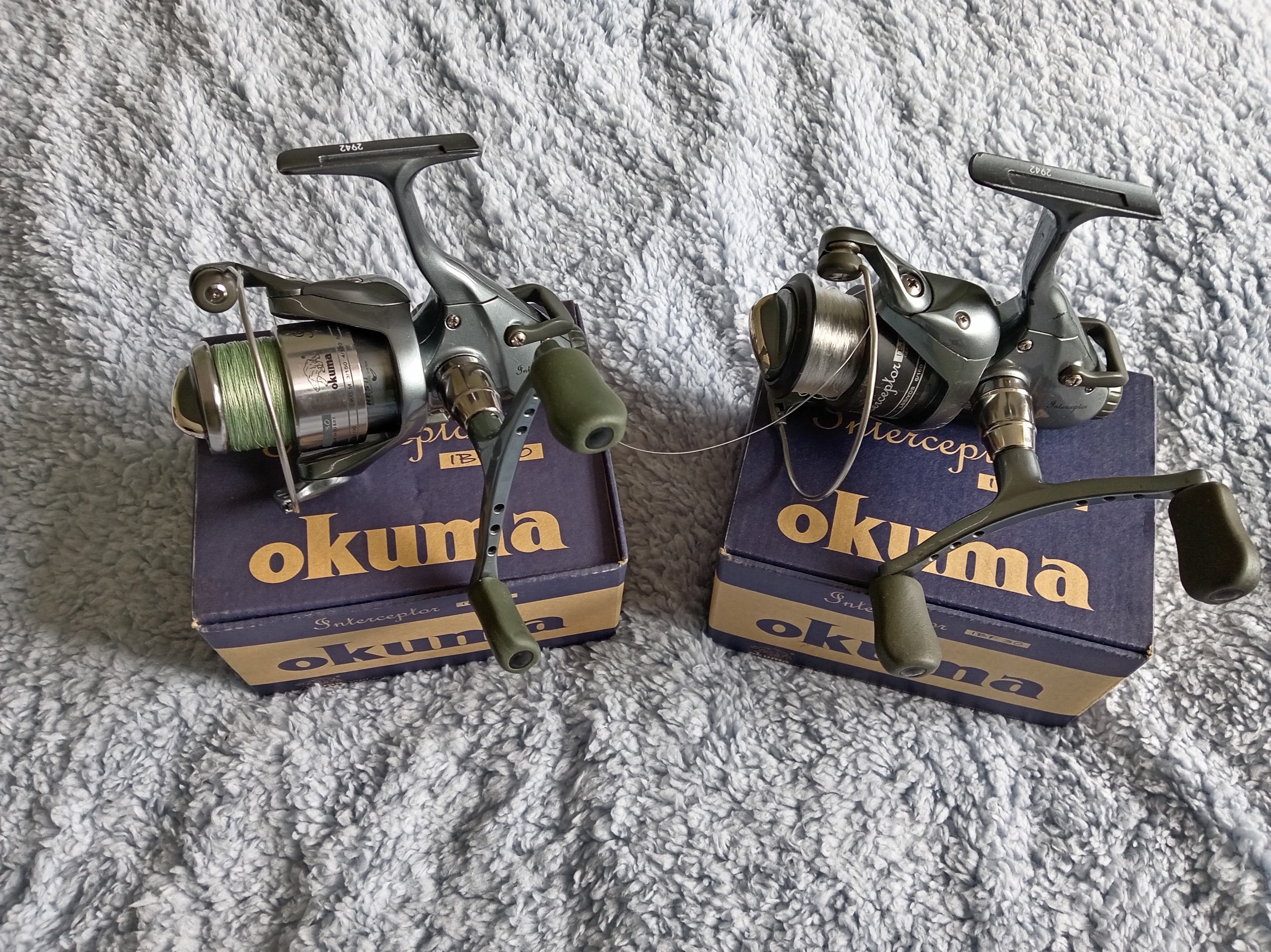 Pair of Okuma Interceptor IBF 30 Baitrunner Reels - Twin Handle