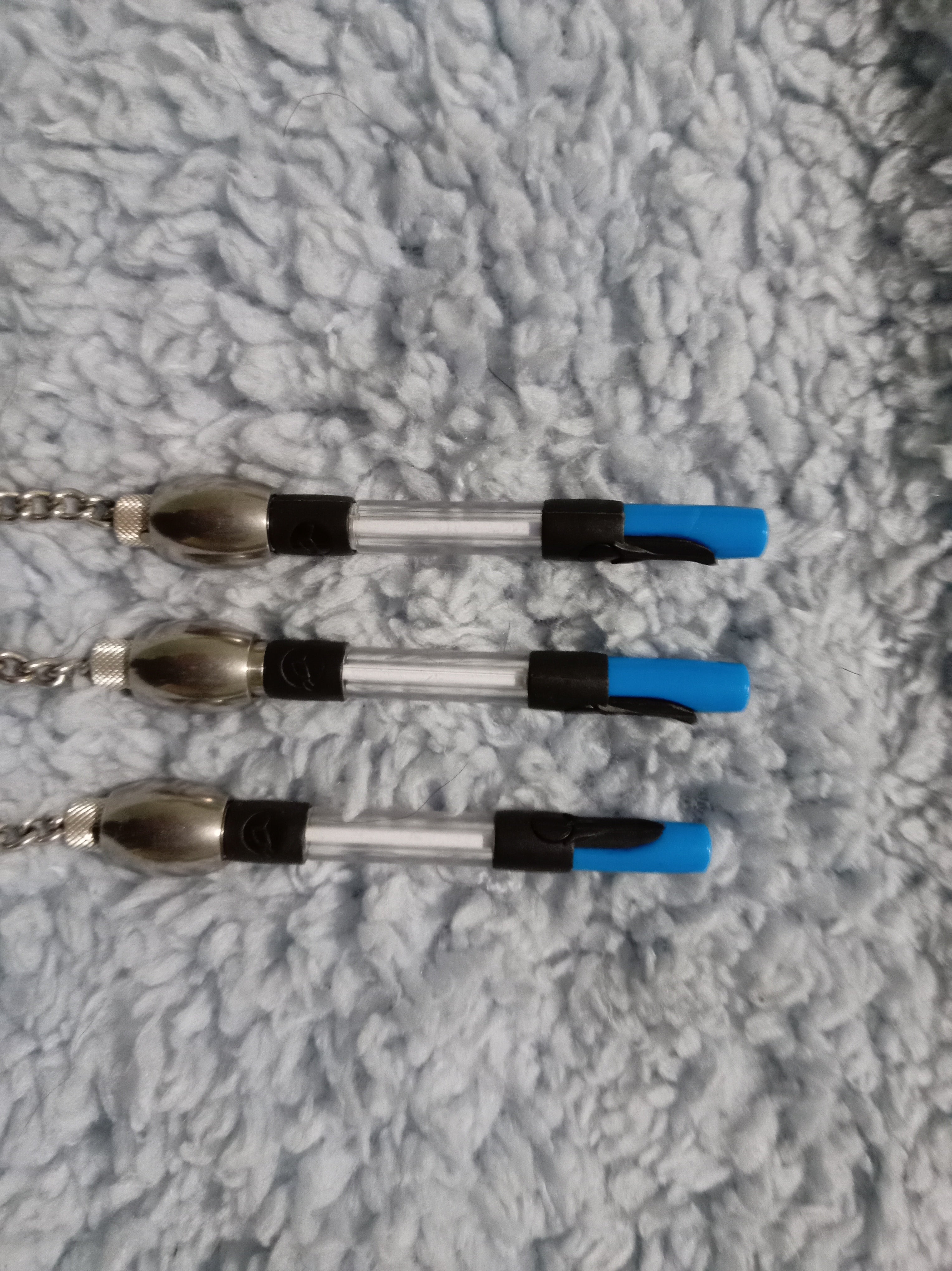 3 x Korda Stow Bobbins Blue Set Carp Fishing Bite Indicators + Case