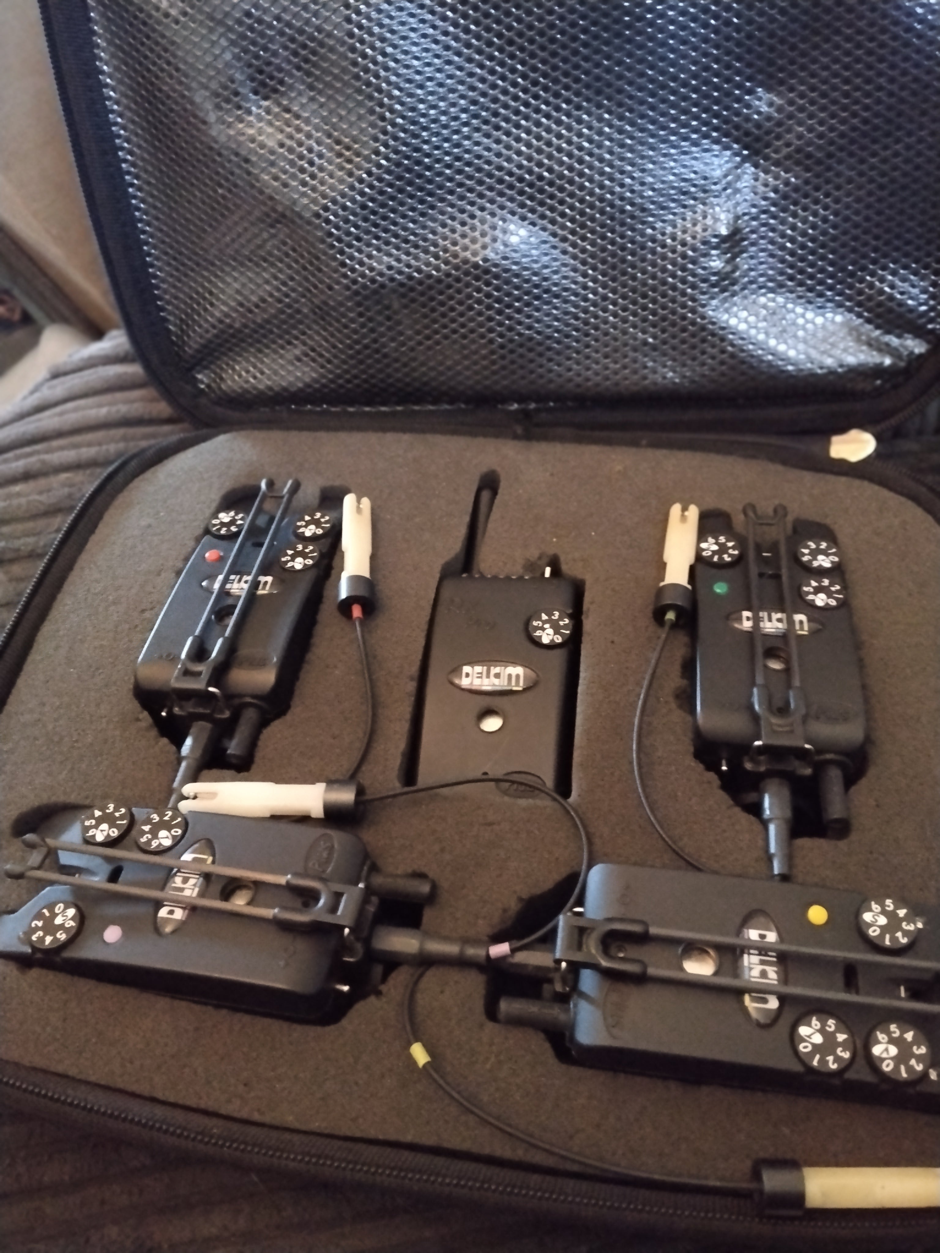 Delkim TXI Plus Bite Alarms Set of 4 with Receiver, hangers and case