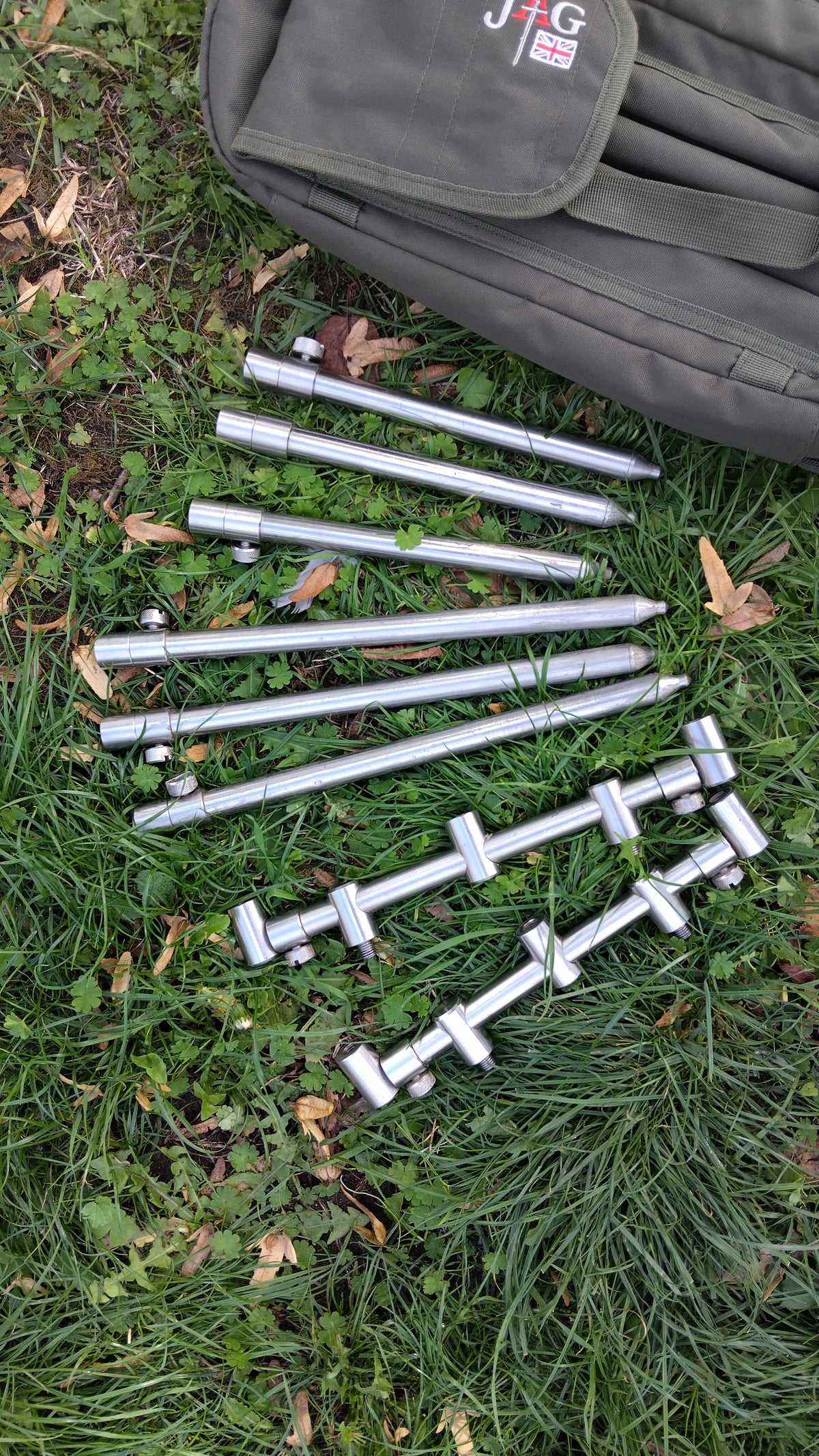 JAG Chunky Stainless Steel 3 Rod Buzz Bars & 6 Banksticks Set with Bag