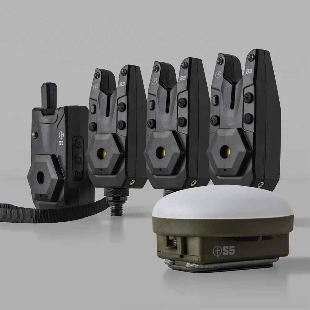 Saber S5 3+1 Wireless Bite Alarm Set Receiver & Bivvy Light Carp Fishing