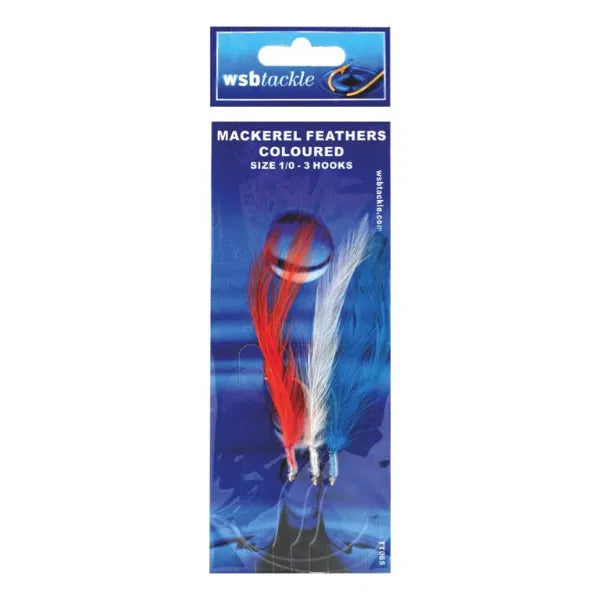 Mackerel Feathers Multicoloured Sea Fishing Rigs | Size 1/0 Hooks | 3 or 6 Hook