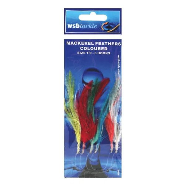Mackerel Feathers Multicoloured Sea Fishing Rigs | Size 1/0 Hooks | 3 or 6 Hook