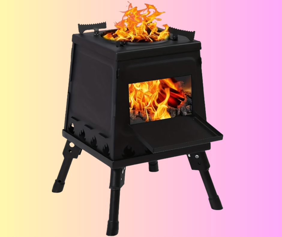 Portable Folding Wood Stove Heavy Duty Carbon Steel Outdoor Heater & BBQ fishing