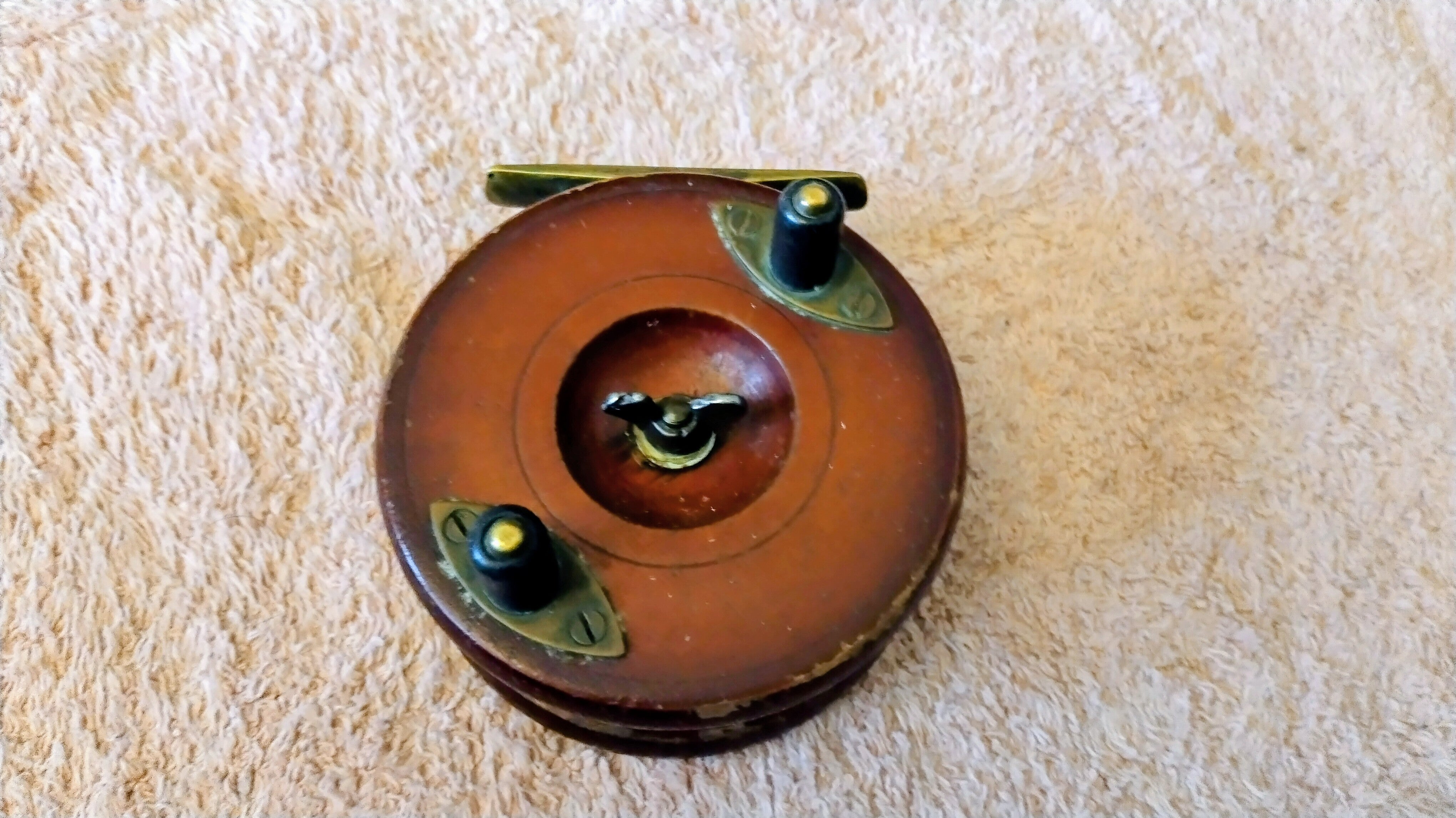 Antique Wood Brass Centrepin Reel 3.5" Vintage Wooden Trotting Reel Inc Case