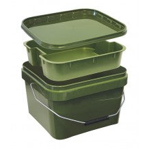 10L Square Fishing Bucket with Tray Olive Green Camo Carp Coarse Bait Matt Box