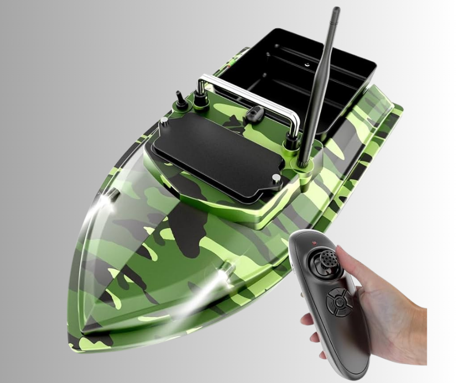 No Frills Camo Bait Boat | 500m Range | 2KG Capacity | Auto Cruise | Dual Motor