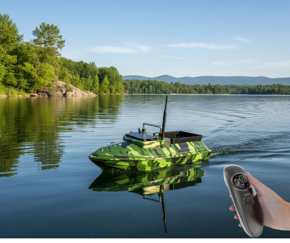 No Frills Camo Bait Boat | 500m Range | 2KG Capacity | Auto Cruise | Dual Motor