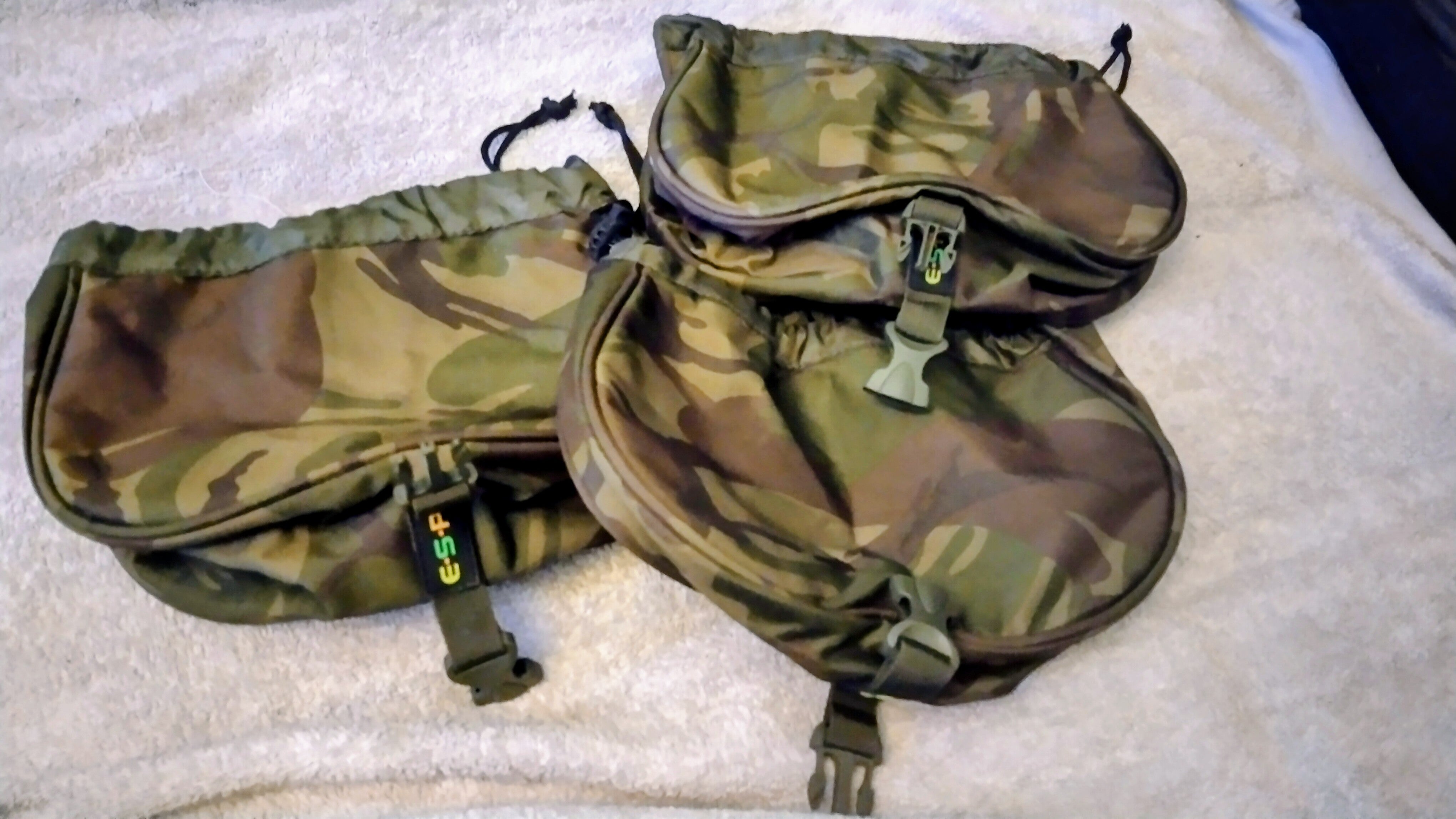 Set 3 ESP Camo Reel Pouches Big Pit Carp Fishing Cases Protectors - Superb Cond
