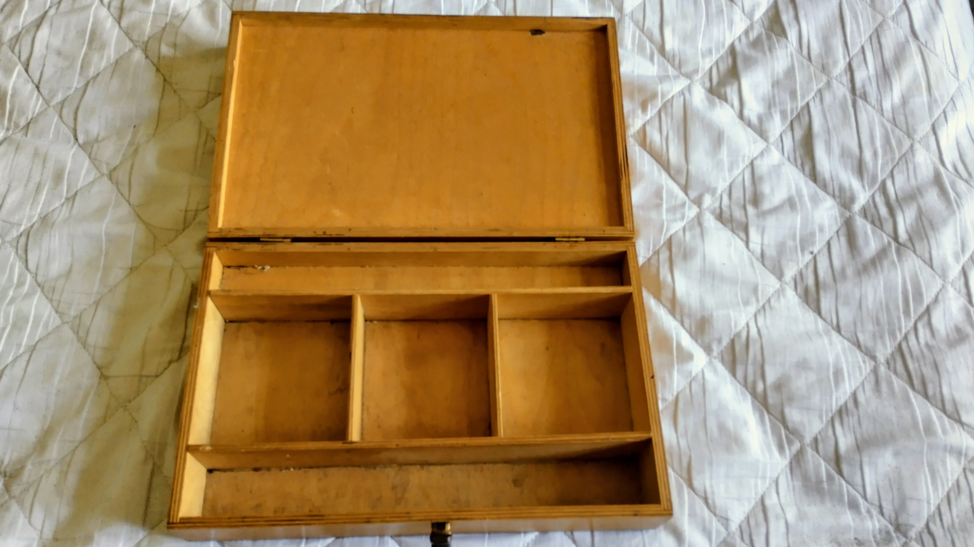 Traditional Wooden Fishing Tackle & Float Box | Vintage 2 Section Storage