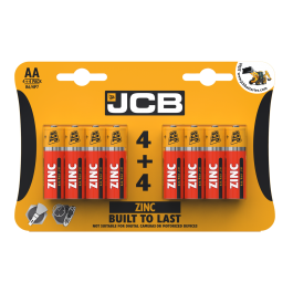 JCB AA Batteries Zinc 1.5V Pack of 8 (4+4) Low Drain Fishing Headlamp Bite Alarm