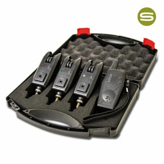 Saber Z3 Wireless Bite Alarm Set 3+1 Alarms Receiver & Case - Carp Fishing Kit