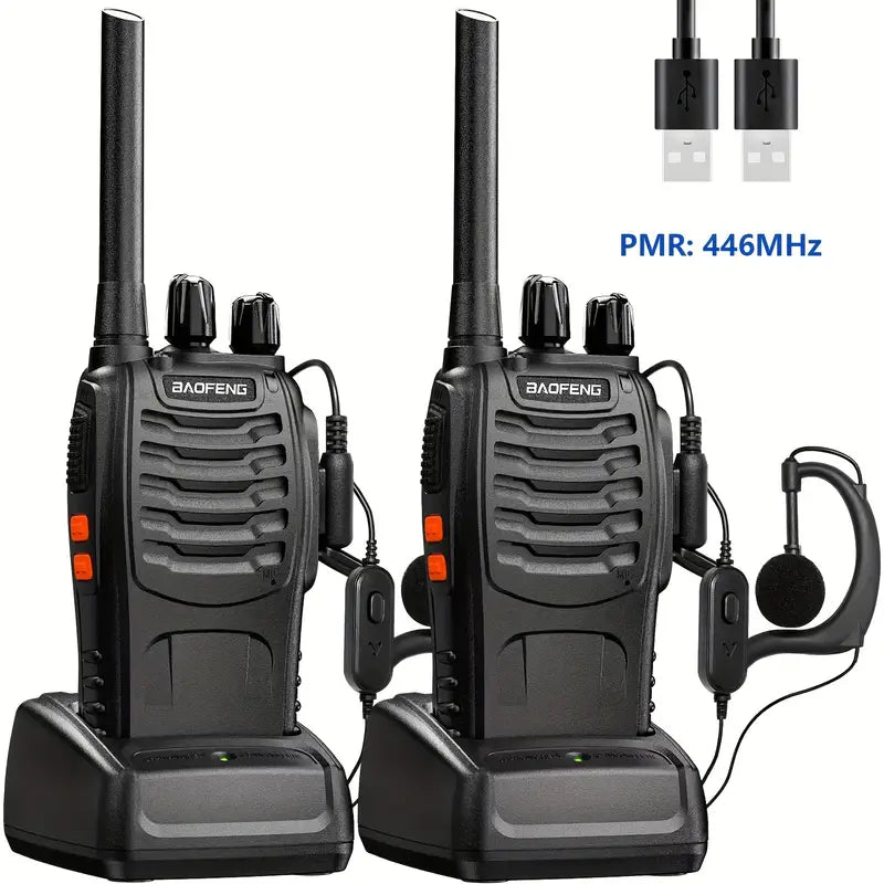 Long Range Walkie Talkies | 400-470MHz | Rechargeable 2-Way Radio with Earphones