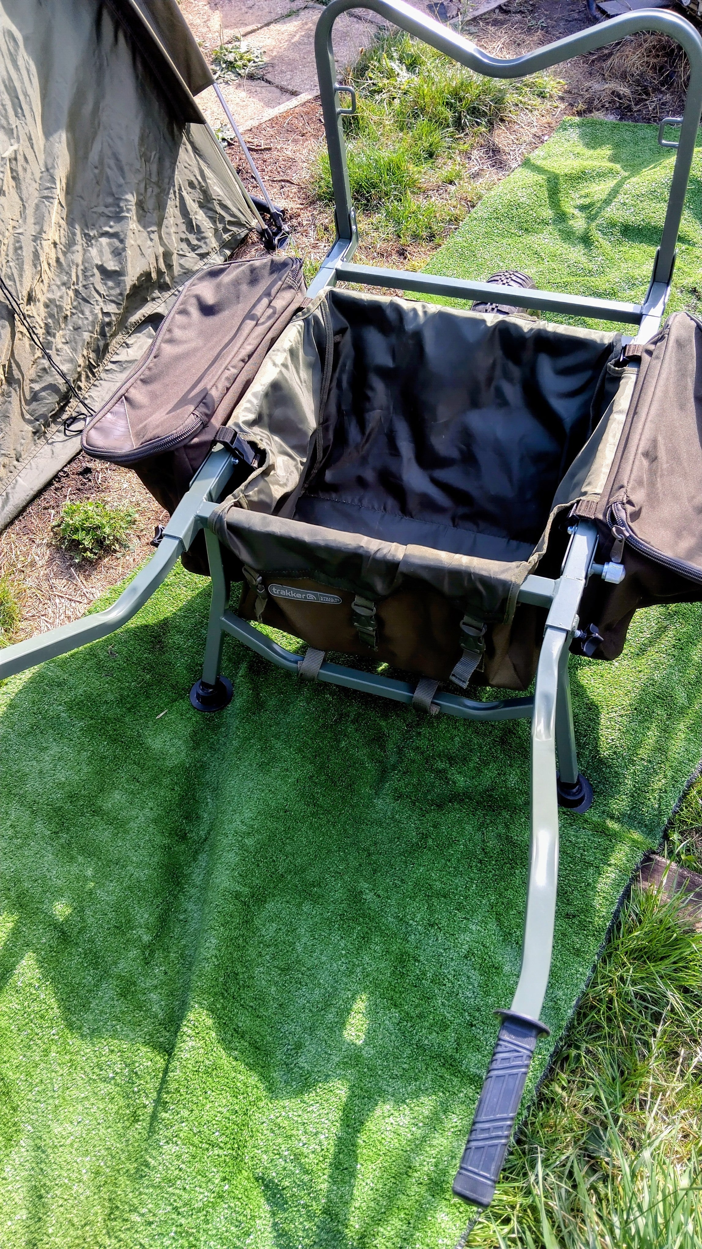 Trakker Carp Fishing Barrow with Under-Barrow Bag & Nash Panniers - Used Excellent