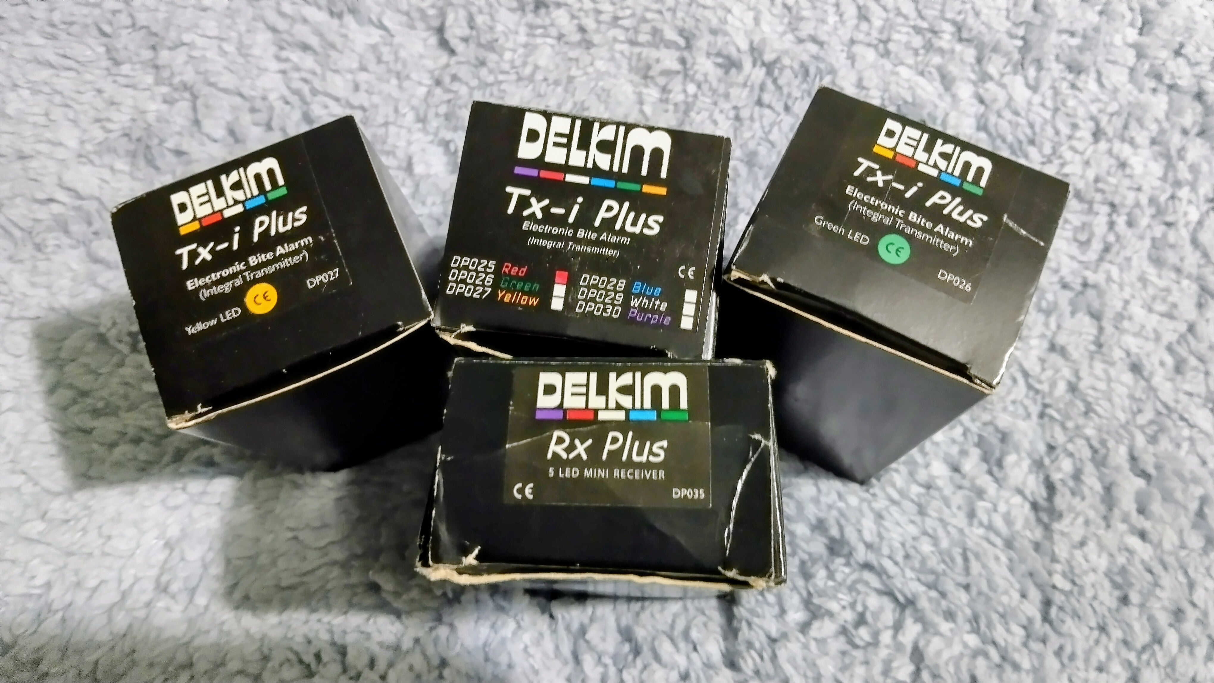 Delkim Txi Plus Alarms x3 & Rx Plus Pro Receiver Set - Superb Condition R,G,Y