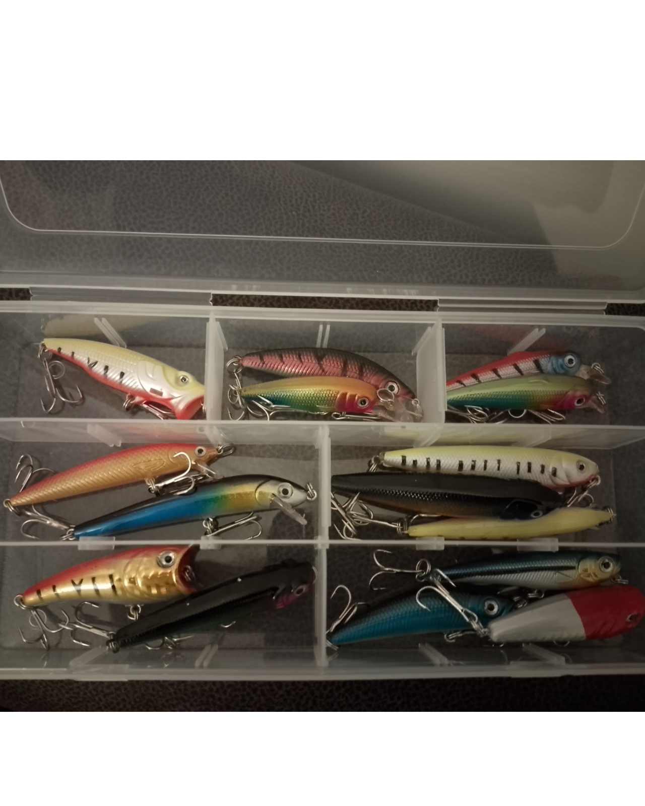 Clear, stackable,  customisable 5-piece fishing terminal tackle/lure box system