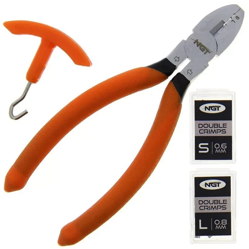 NGT Crimp Tool Carp Fishing + 2 Boxes of Crimps For Stiff Leaders Hook Links Set