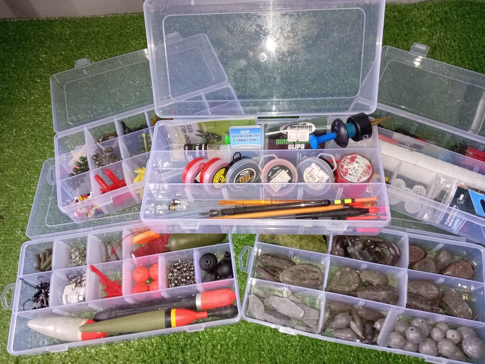 Clear, stackable,  customisable 5-piece fishing terminal tackle/lure box system