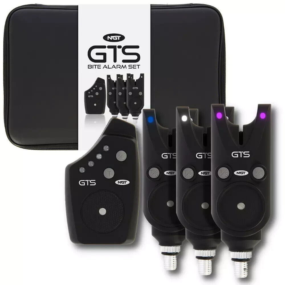 NGT GTS Wireless Carp Fishing Bite Alarm Set - Three Alarms & Remote Receiver