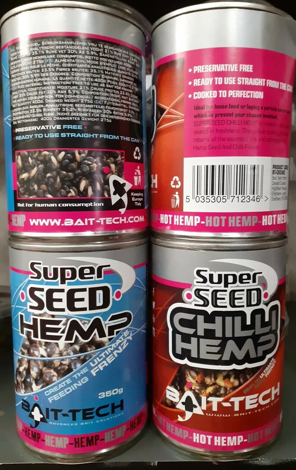 Bait-Tech Super Seed hemp or Chilli Hemp - 350g tins