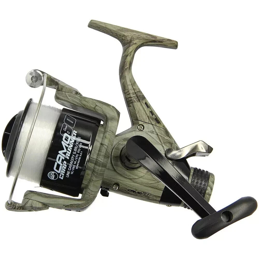 Angling Pursuits Camo 60 Carp Runner Reel Spooled with 12lb Line + Spare Spool