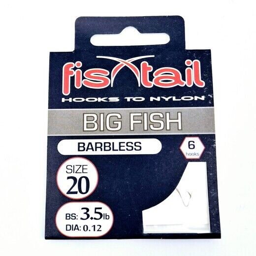 Fishtail Big Fish hooks to nylon - Barbless, packs of 6 - Misc sizes