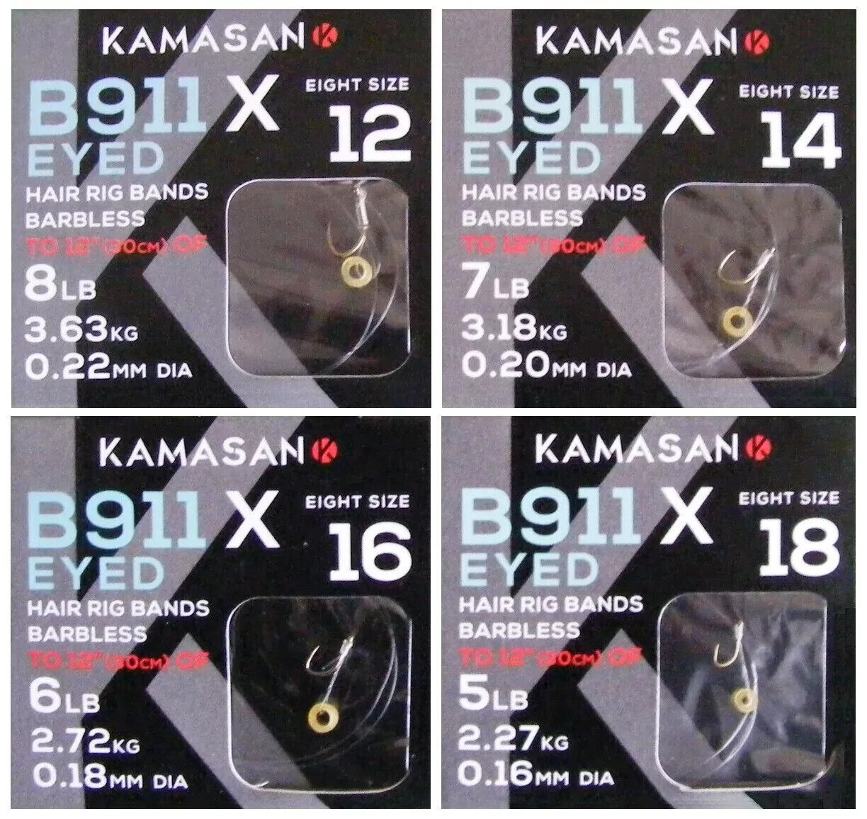 Kamasan B911 X Eyed Fishing Hooks To Nylon - Barbless Hair Rig Bait Band