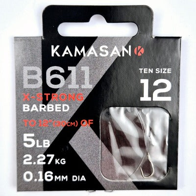 Kamasan B611 Barbed Hooks To Nylon - Nickel Spade End - Choose Size 10 to 22