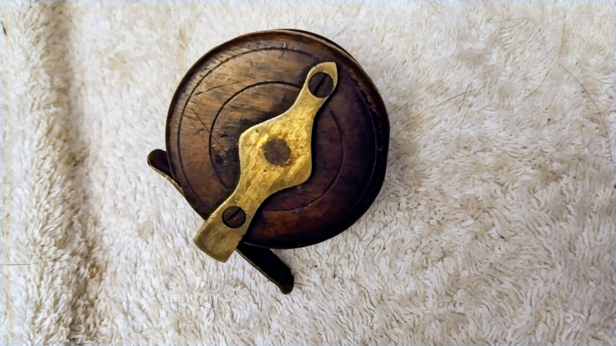Vintage Wooden Nottingham Style Centrepin Fishing Reel Brass Antique Coarse