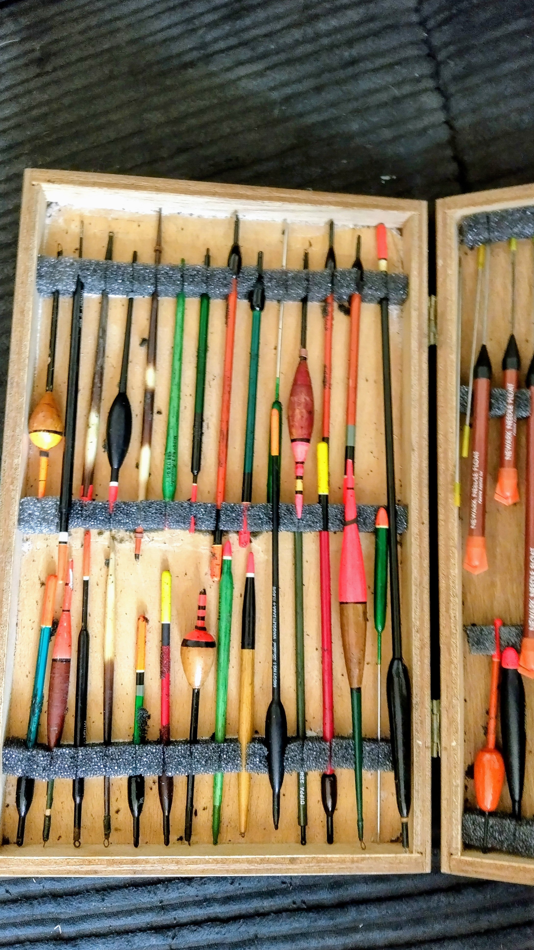 Vintage Wooden Fishing Float Box & 50+ Floats | Traditional Angling Storage