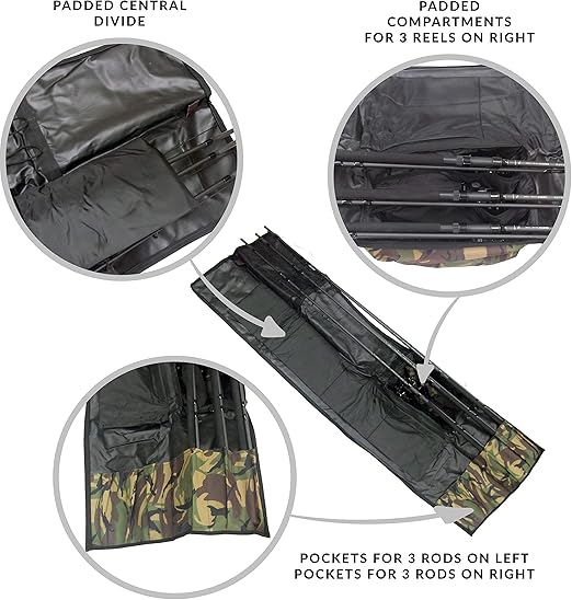 CARP ON 3+3 Made Up Rod Holdall DPM Camo Padded Reel Case Fishing Luggage 195cm