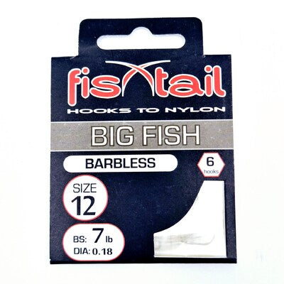 FishTail Barbless Big Fish Hooks to Nylon - All sizes - Strong, Sharp