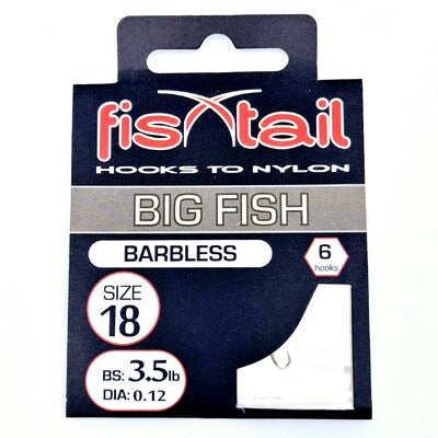 FishTail Barbless Big Fish Hooks to Nylon - All sizes - Strong, Sharp & Great Value